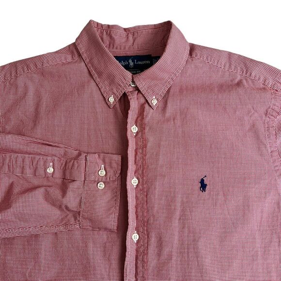 Ralph Lauren Mens Red White Check Classic‎ Fit Long Sleeve Button Down Shirt 17 - Picture 1 of 5